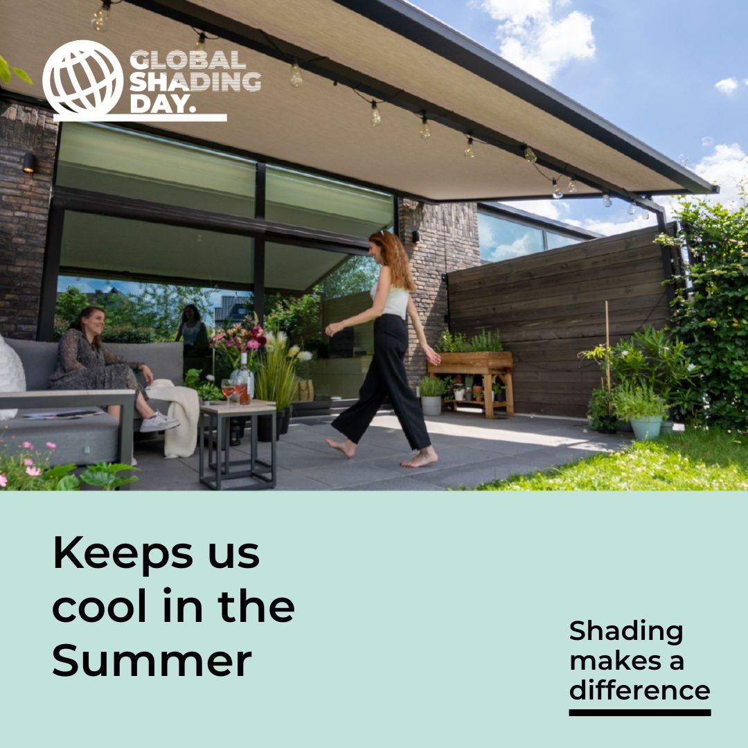 A modern retractable awning installed above a patio area providing shade and improving comfort in a contemporary garden setting.