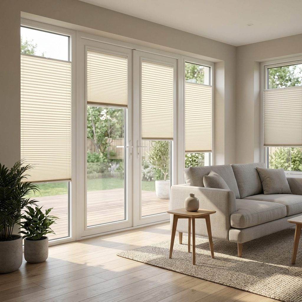 Honeycomb blinds in Gloucestershire home.